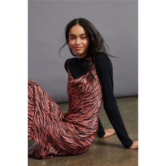 ANTHROPOLOGIE Elyse Midi Dress Tiger Stripe XL Animal Print Safari Vintage Edge - Picture 11 of 13